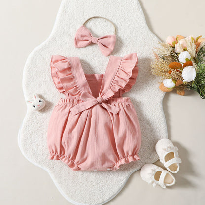 Flying Sleeve Shoulder Solid Color Sleeveless Romper