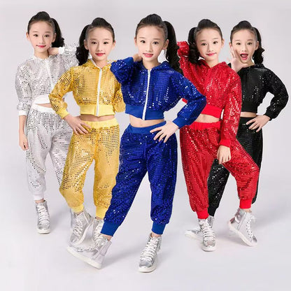 Vêtements de sport pour enfants à paillettes, hip-hop, danse de rue, performance, équipe de cheerleading