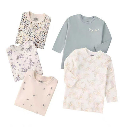 Autumn Children's Cartoon Printed Home Long-sleeved Top T-shirt Mixed Color Five Pieces