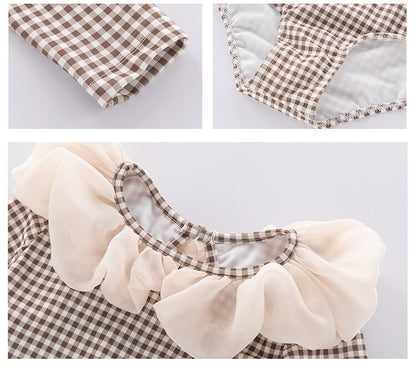 Long Sleeve One-piece Flower Collar Swimsuit For Girls