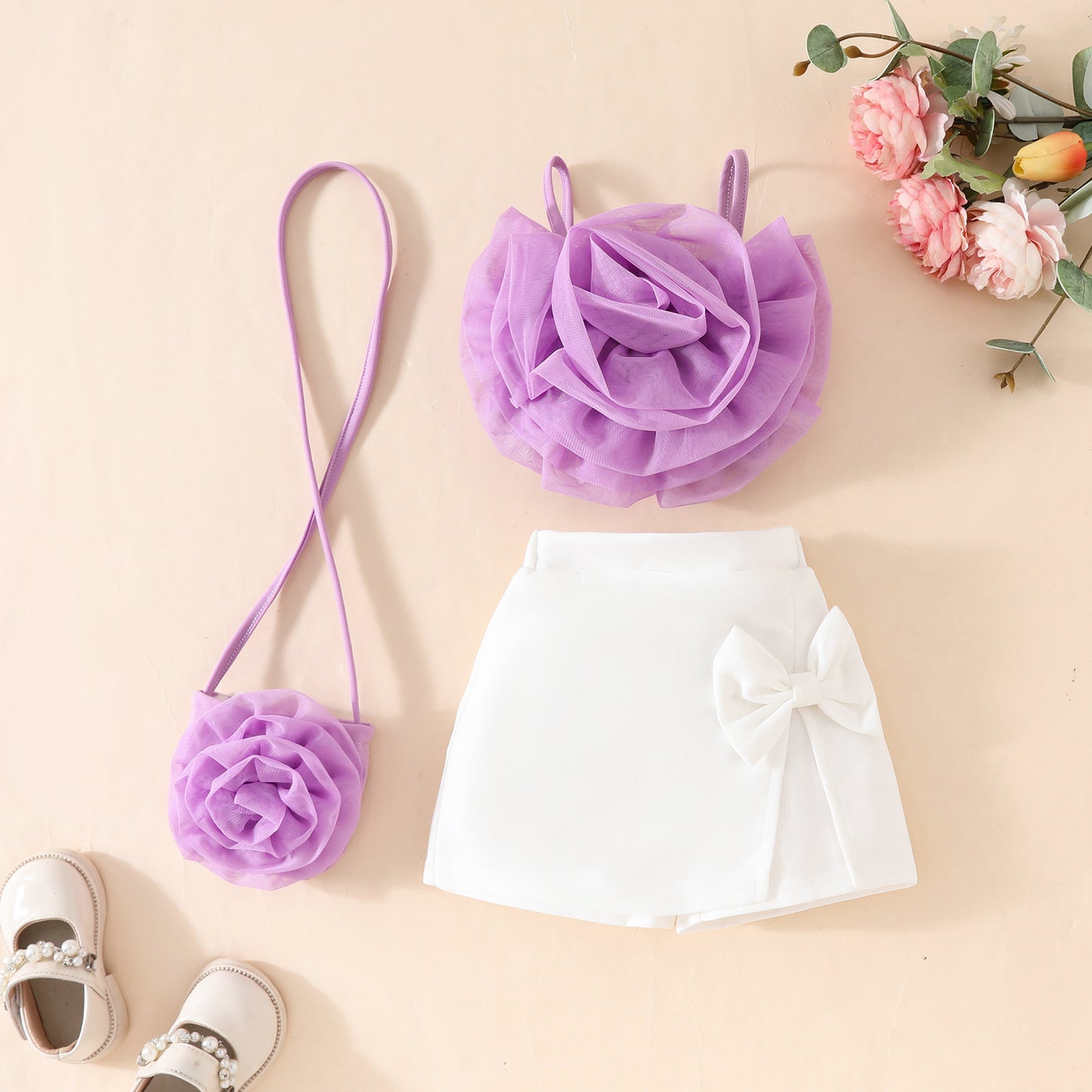 Girl's 3D Flower Pulling Strap Set