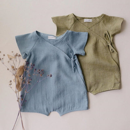 Cotton And Linen Romper Boys Short One-piece Short-sleeved Japanese Kimono