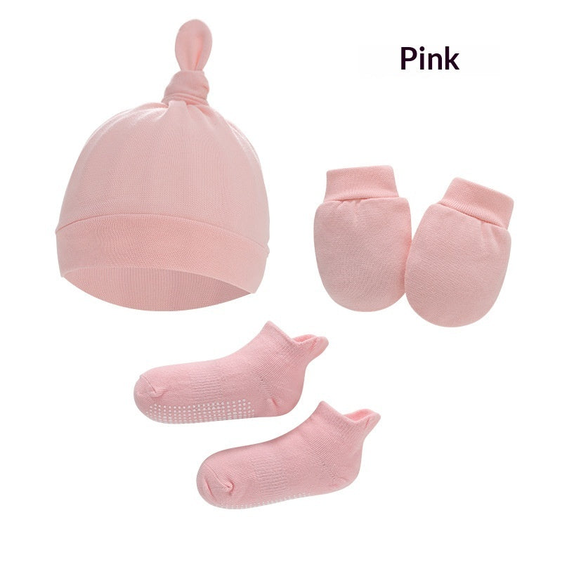 Newborn Hat Mittens And Socks Set With Rubber-soled Shoes