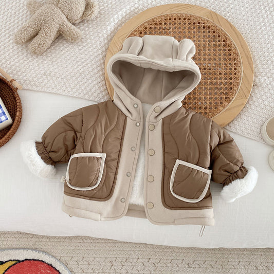 Child Clip Cotton Jacket Thick Hooded Top