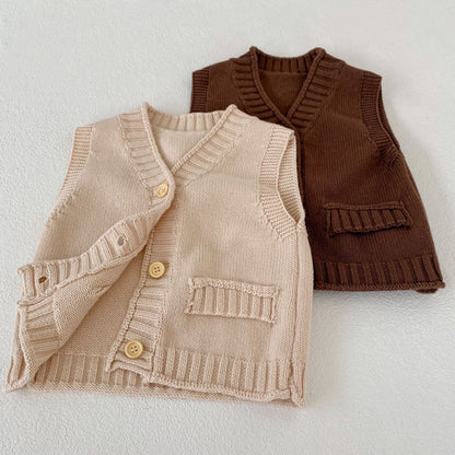 V-neck Cardigan Cotton Knit Sweater Vest Coat