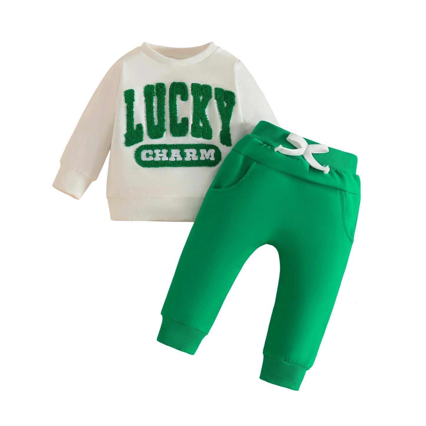 Ensemble sweat-shirt col rond et pantalon long pour enfant avec manches longues et poches
