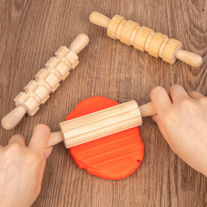 Solid Wood Mini Rolling Pin Rolling Pin Roller Seal Toy Set