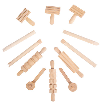 Solid Wood Mini Rolling Pin Rolling Pin Roller Seal Toy Set