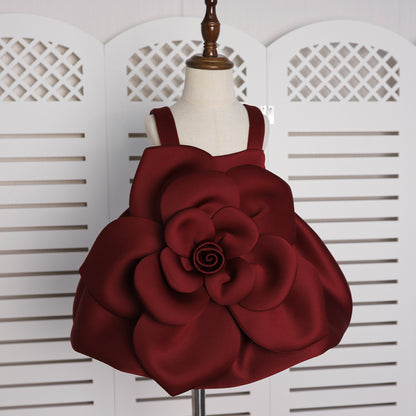 Girls' Oblique Shoulder Flower Mesh Bubble Skirt