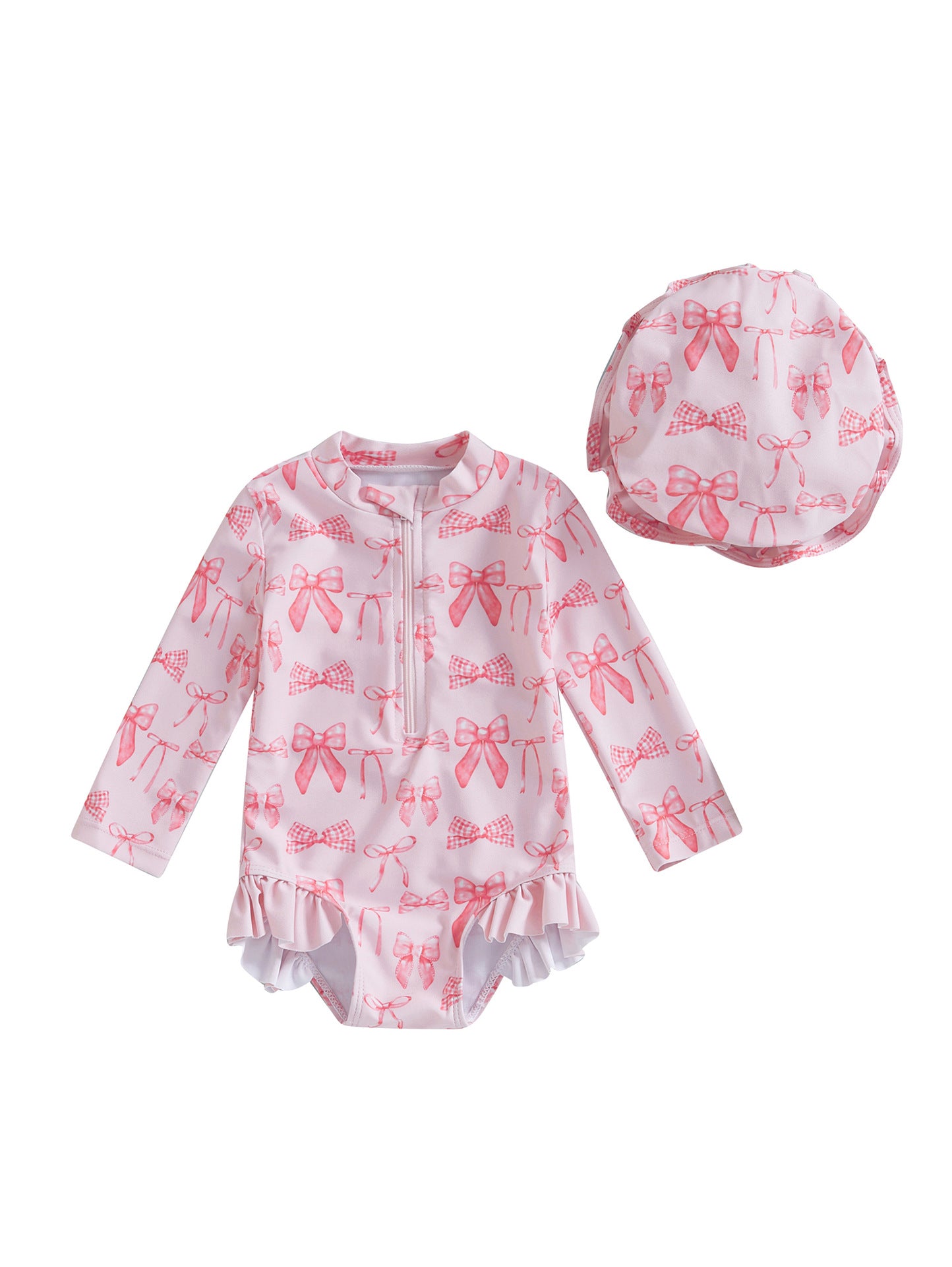 Girls' Fashion Bowknot Pattern One-piece With Hat