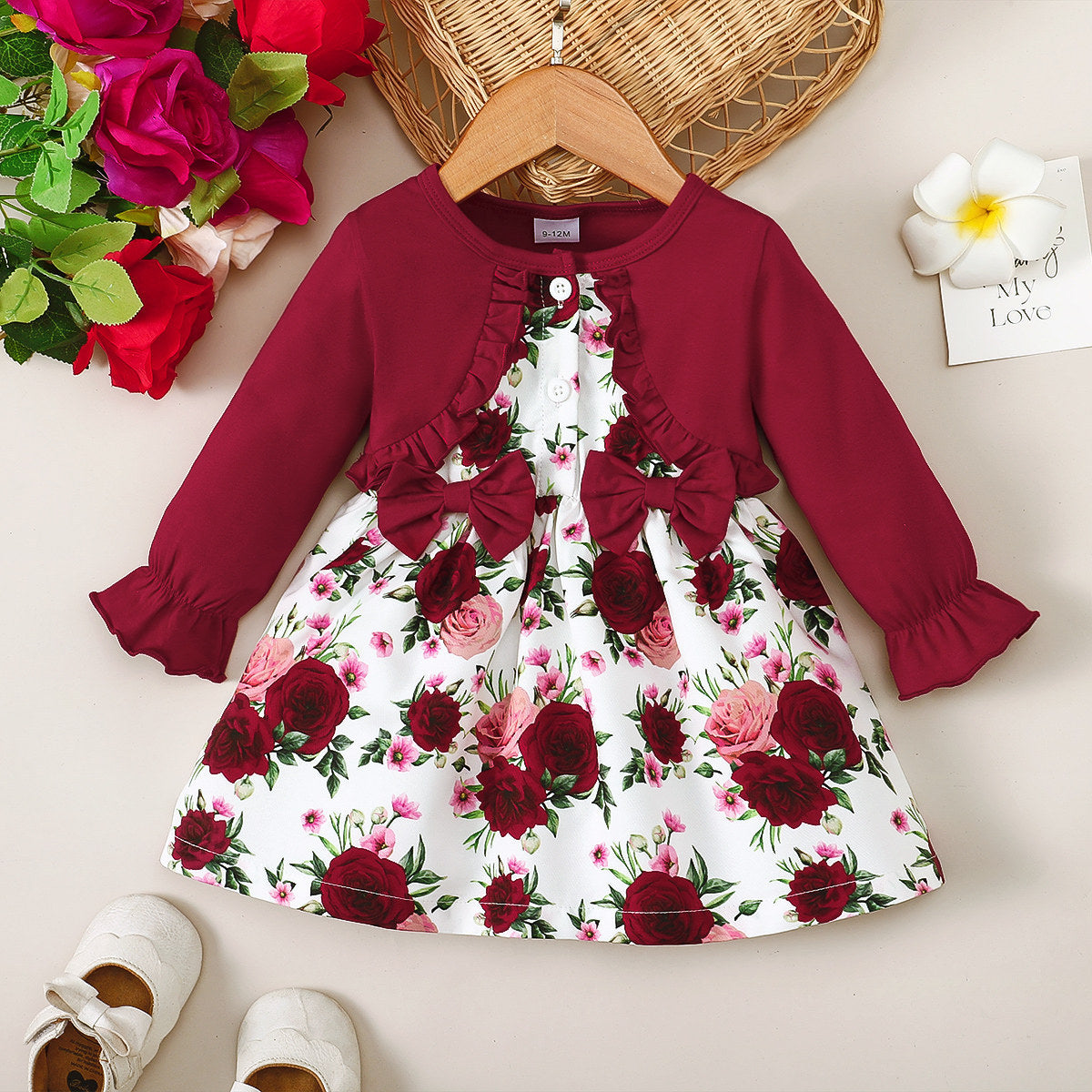 Girls Fashion Casual Floral Long Sleeve Dress