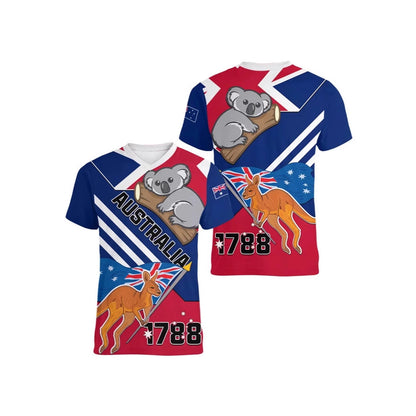 Australian Kangaroo Pattern Children's T-shirt Printed Animal Pattern Sports V-neck Short-sleeved Football Shirt Summer