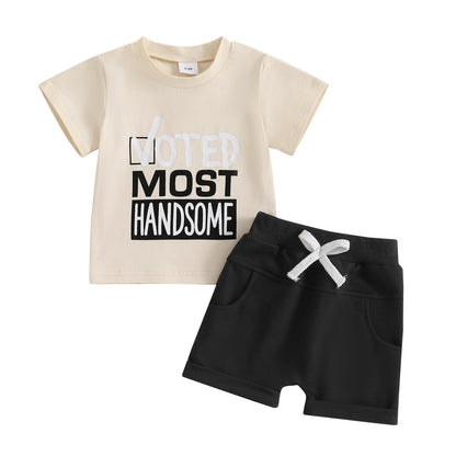 Boy Letter Print Short-sleeve Suit