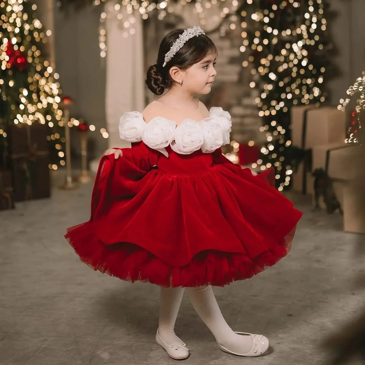Robe de princesse de Noël pour enfants à manches longues et style rétro automne