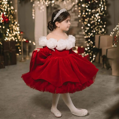 Robe de princesse de Noël pour enfants à manches longues et style rétro automne