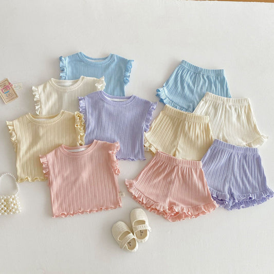 Wooden Ear Vest Baby Fashionable Korean Style Shorts Fashion Two-piece Suit