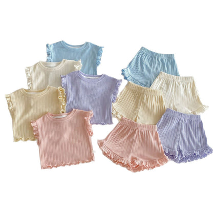 Wooden Ear Vest Baby Fashionable Korean Style Shorts Fashion Two-piece Suit