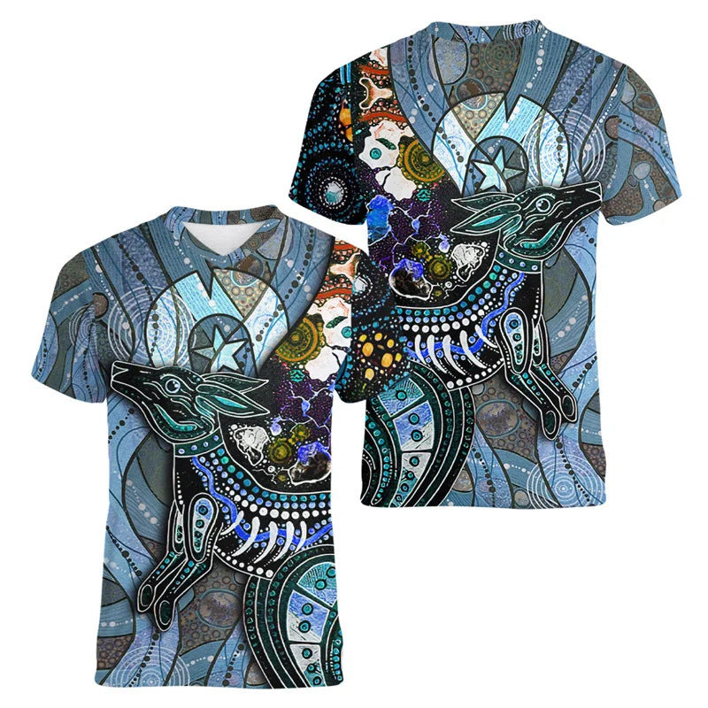 Australian Kangaroo Pattern Children's T-shirt Printed Animal Pattern Sports V-neck Short-sleeved Football Shirt Summer