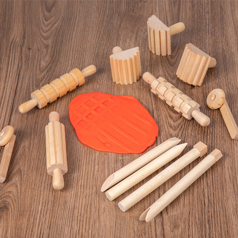 Solid Wood Mini Rolling Pin Rolling Pin Roller Seal Toy Set