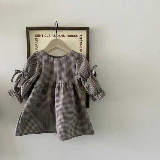 Girl's Plaid Bow Princess Dress