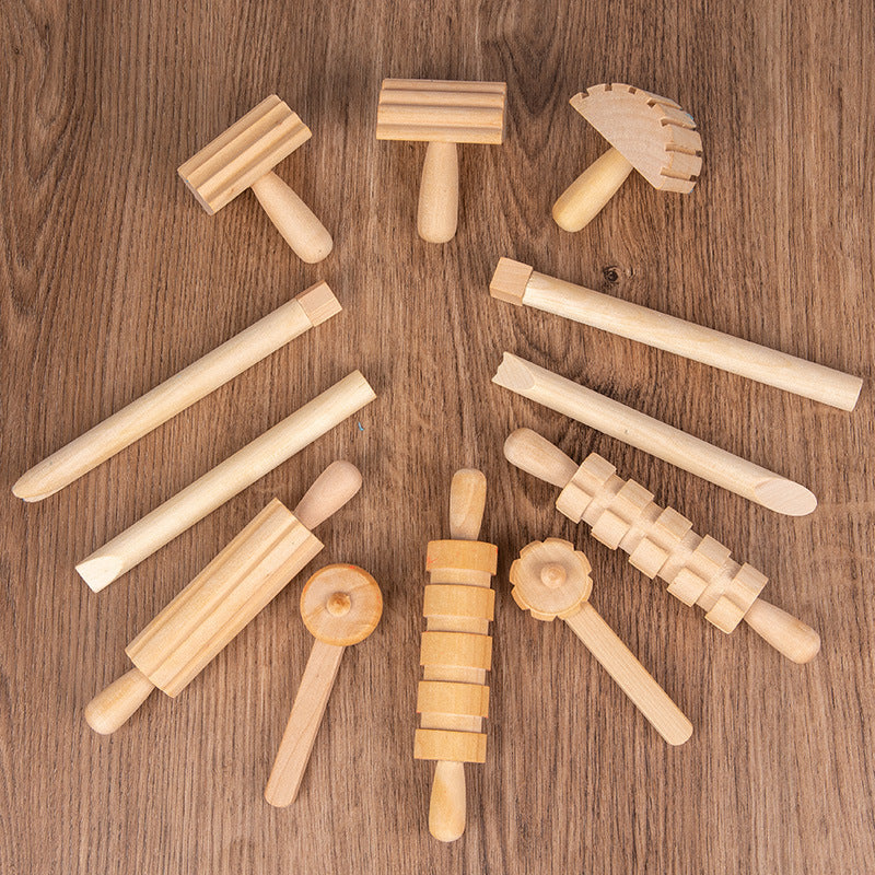 Solid Wood Mini Rolling Pin Rolling Pin Roller Seal Toy Set