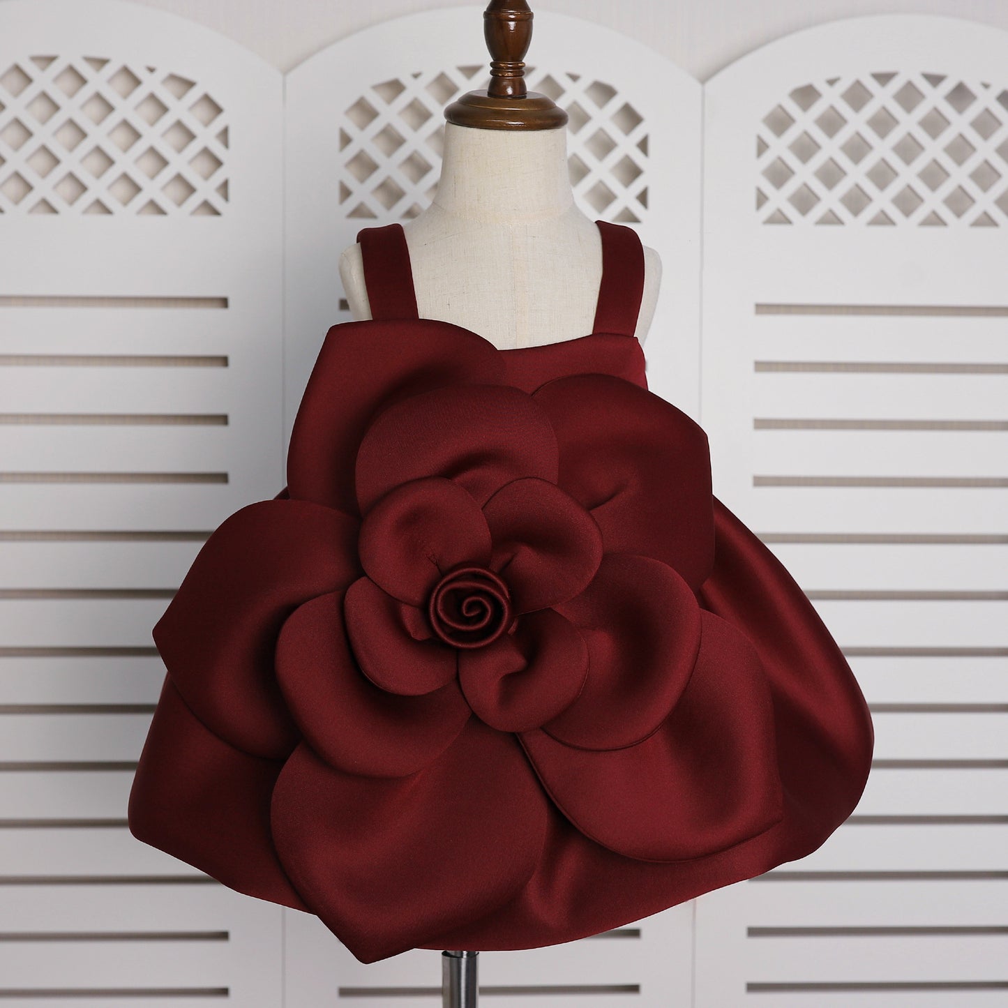 Girls' Oblique Shoulder Flower Mesh Bubble Skirt