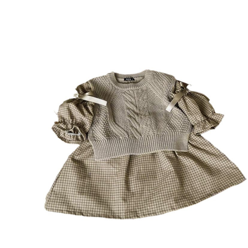 Girl's Plaid Bow Princess Dress