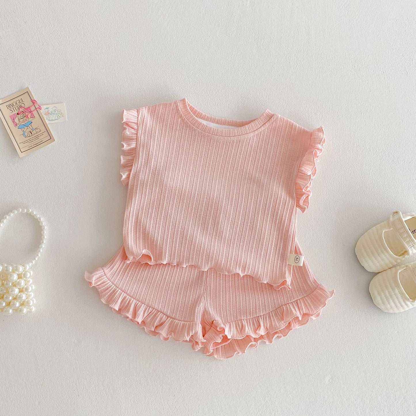 Wooden Ear Vest Baby Fashionable Korean Style Shorts Fashion Two-piece Suit