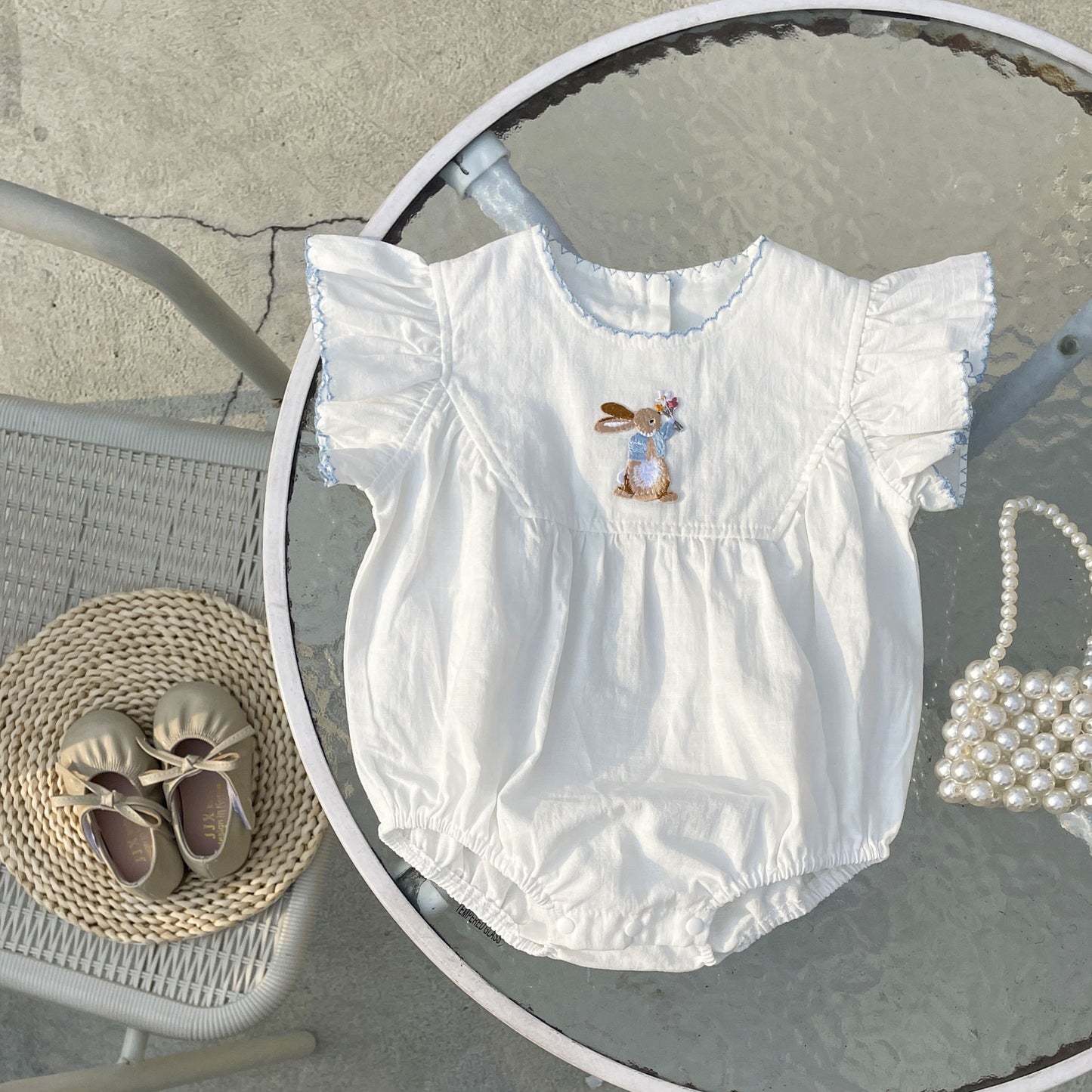 Baby Summer New Baby Girl Bunny Embroidery Bottom-covering Rompers