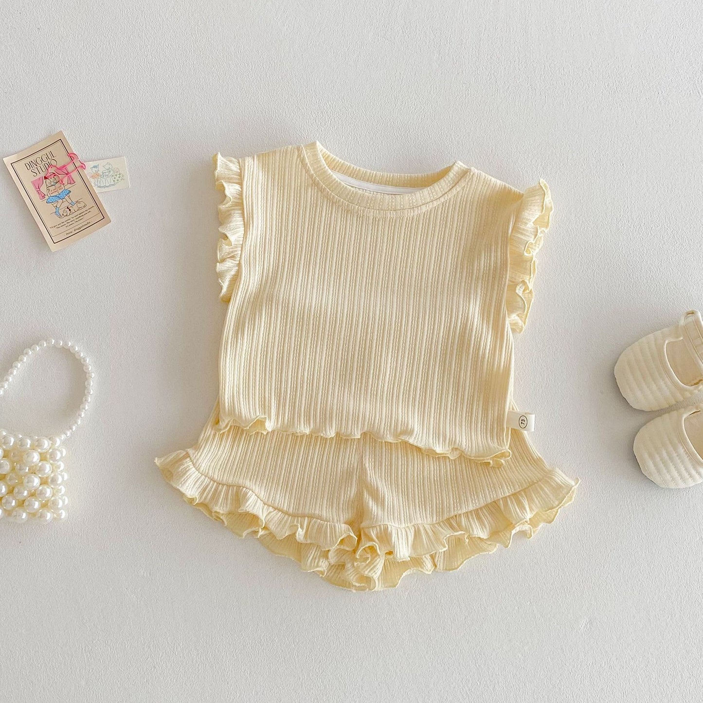 Wooden Ear Vest Baby Fashionable Korean Style Shorts Fashion Two-piece Suit