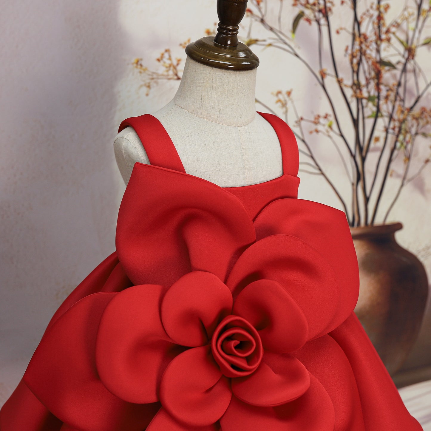 Girls' Oblique Shoulder Flower Mesh Bubble Skirt