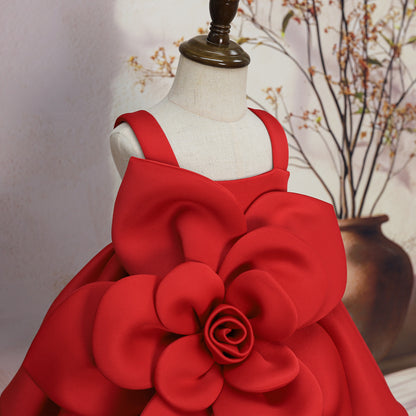 Girls' Oblique Shoulder Flower Mesh Bubble Skirt