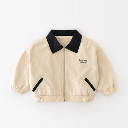 Children's Collar Zipper Cardigan Boys' Large Collar Long Sleeved Jacket