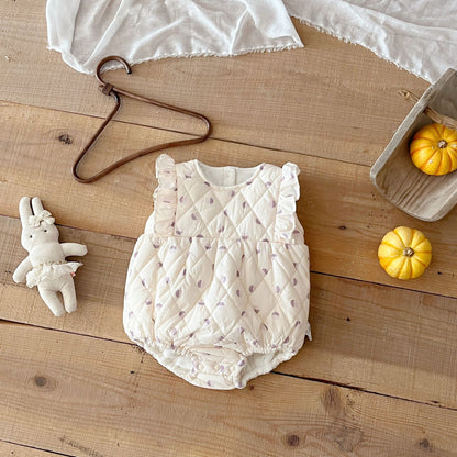 Winter Clothing Infant Girl Dotted Prints Vest Quilted Jumpsuit Romper