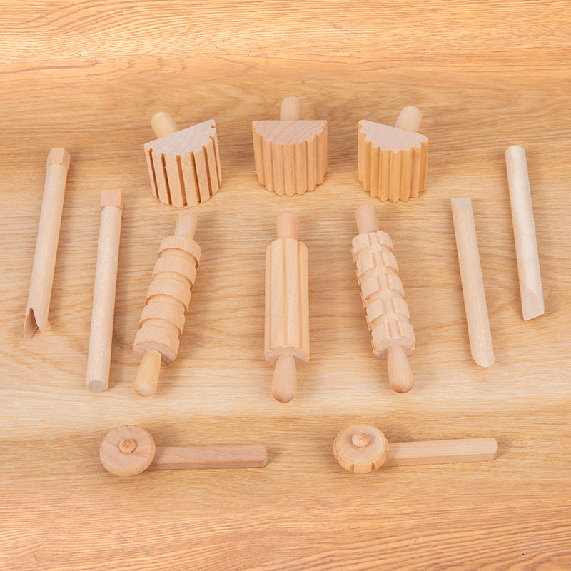Solid Wood Mini Rolling Pin Rolling Pin Roller Seal Toy Set