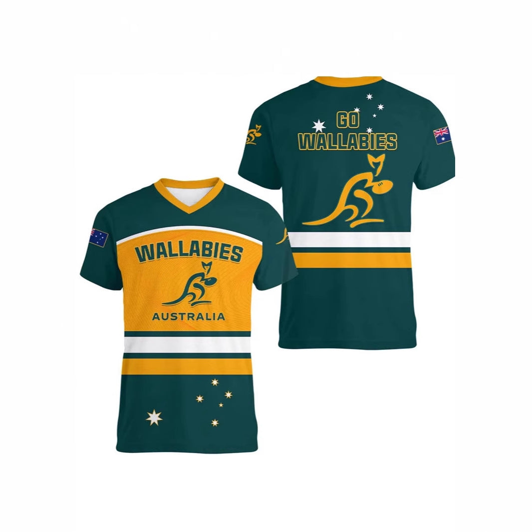 Australian Kangaroo Pattern Children's T-shirt Printed Animal Pattern Sports V-neck Short-sleeved Football Shirt Summer