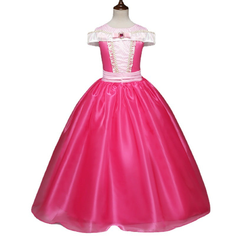 Princess Dress Inserted Beads Bright Silk Performance Dress