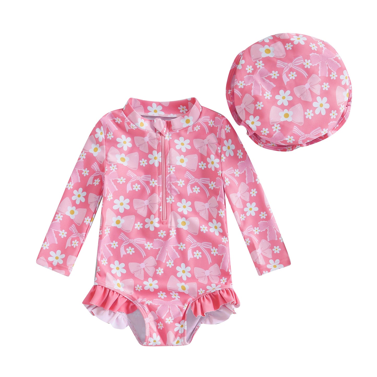 Girls' Fashion Bowknot Pattern One-piece With Hat