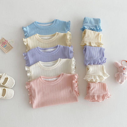Wooden Ear Vest Baby Fashionable Korean Style Shorts Fashion Two-piece Suit