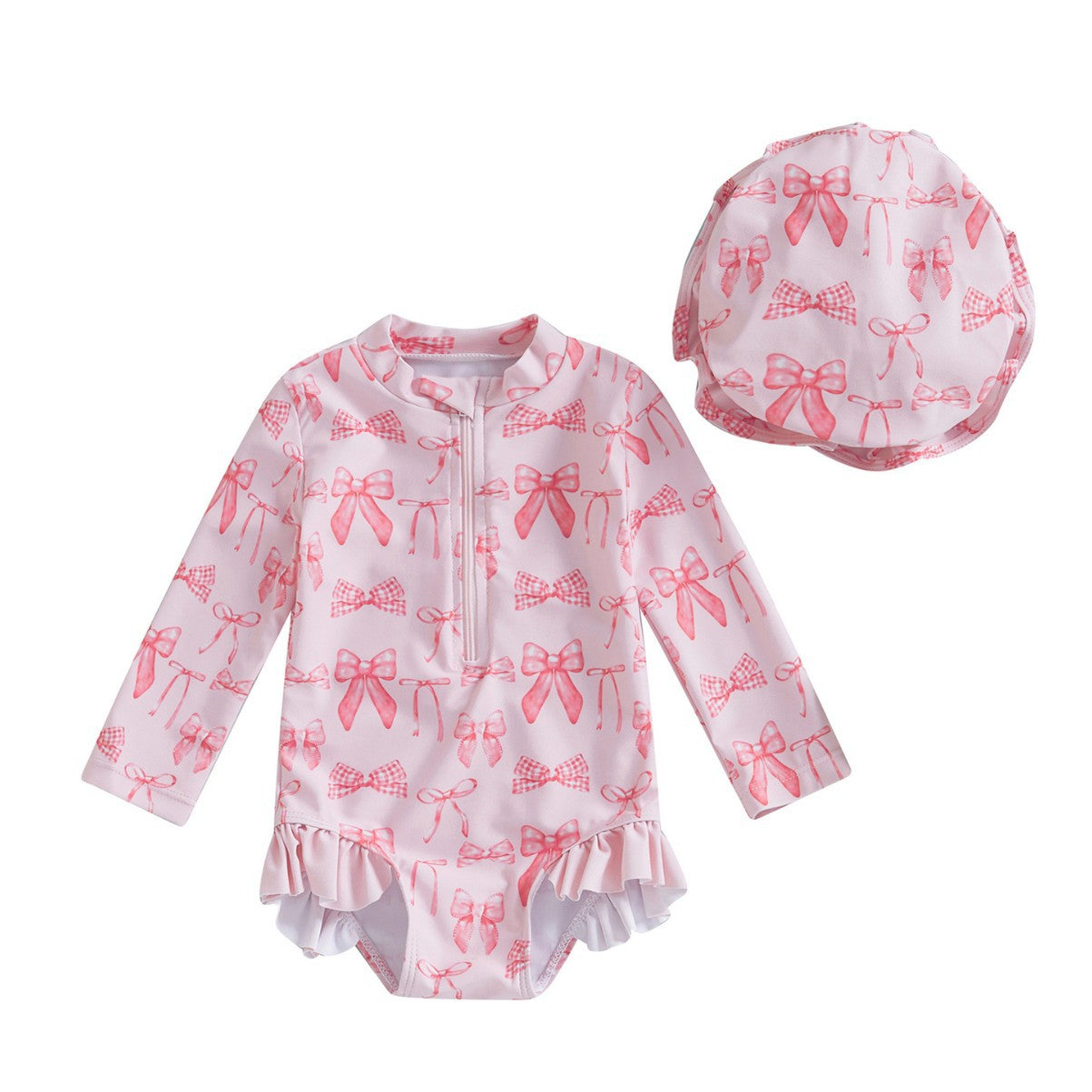 Girls' Fashion Bowknot Pattern One-piece With Hat