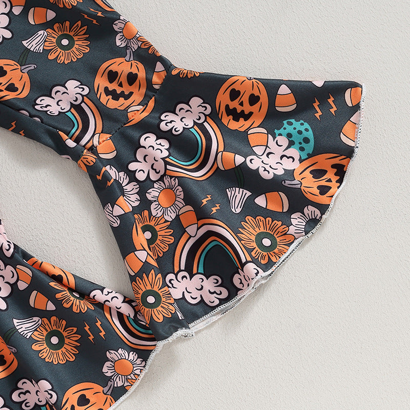 Letter Long Sleeve Sweater Bell-bottom Pants Suit