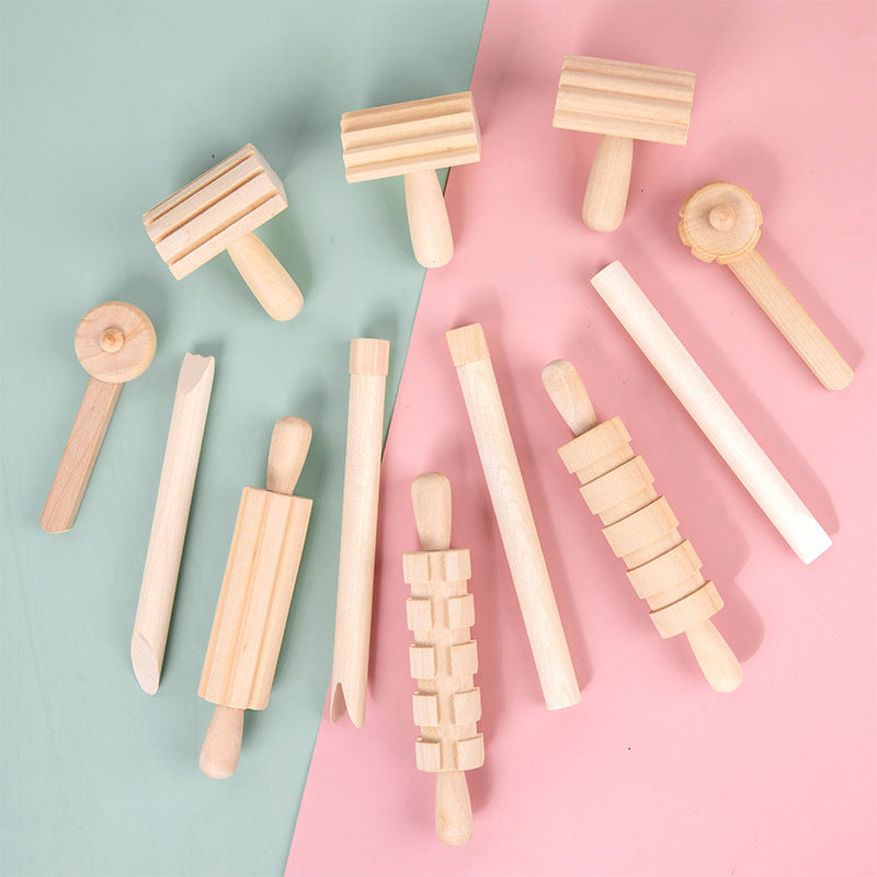 Solid Wood Mini Rolling Pin Rolling Pin Roller Seal Toy Set