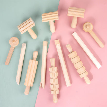 Solid Wood Mini Rolling Pin Rolling Pin Roller Seal Toy Set