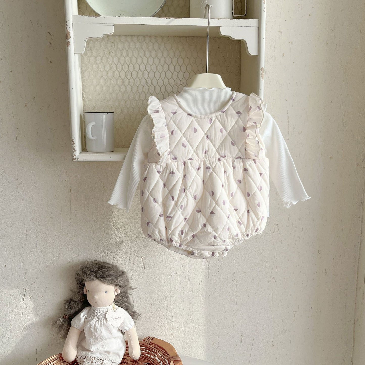 Winter Clothing Infant Girl Dotted Prints Vest Quilted Jumpsuit Romper