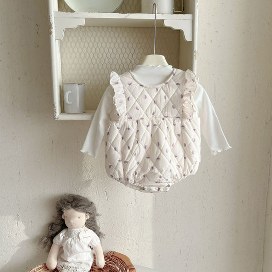 Winter Clothing Infant Girl Dotted Prints Vest Quilted Jumpsuit Romper