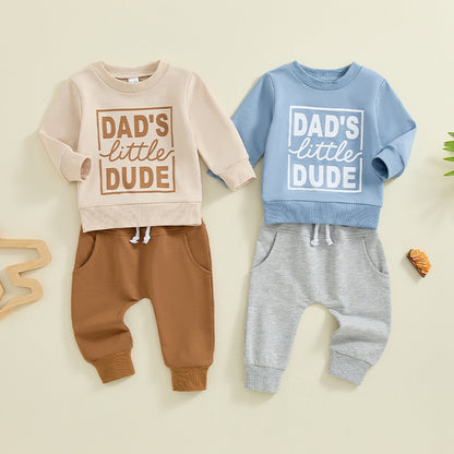 Boys' Letter Printed Long-sleeved Pullover Sweater Solid Color Trousers Two-piece Set