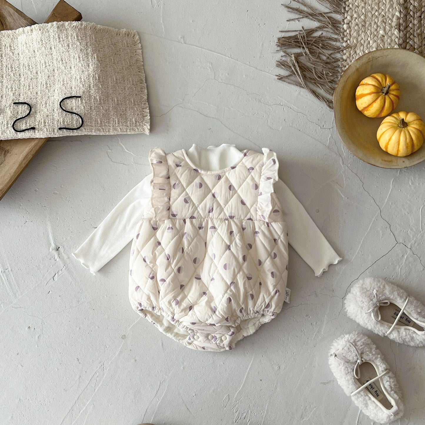 Winter Clothing Infant Girl Dotted Prints Vest Quilted Jumpsuit Romper