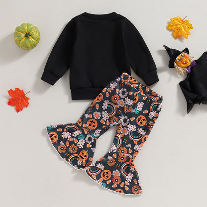 Letter Long Sleeve Sweater Bell-bottom Pants Suit