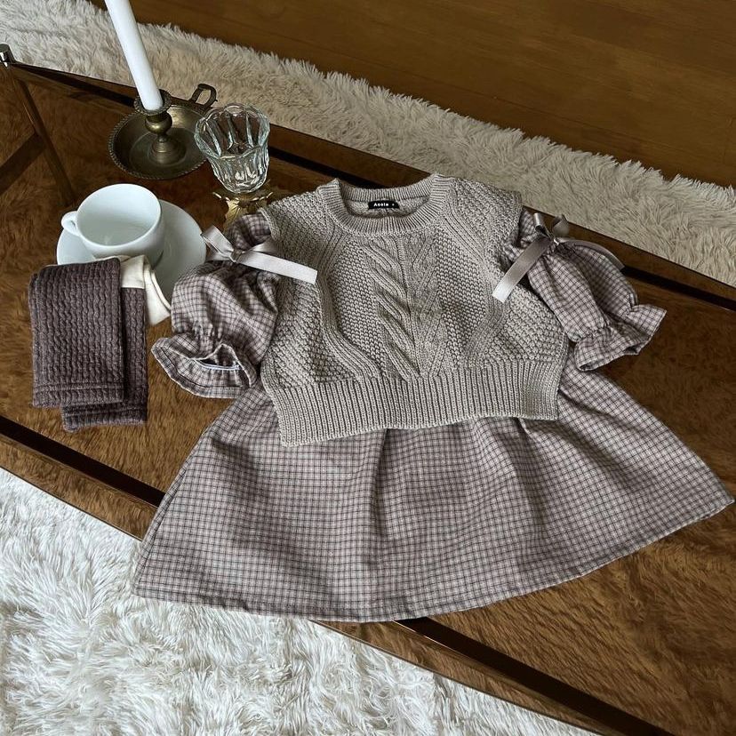 Girl's Plaid Bow Princess Dress
