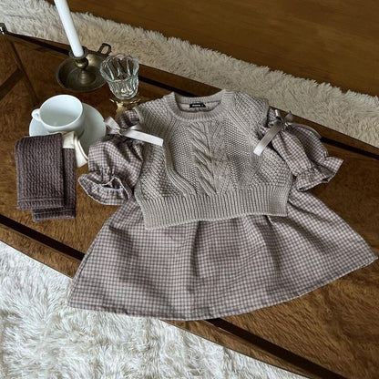 Girl's Plaid Bow Princess Dress